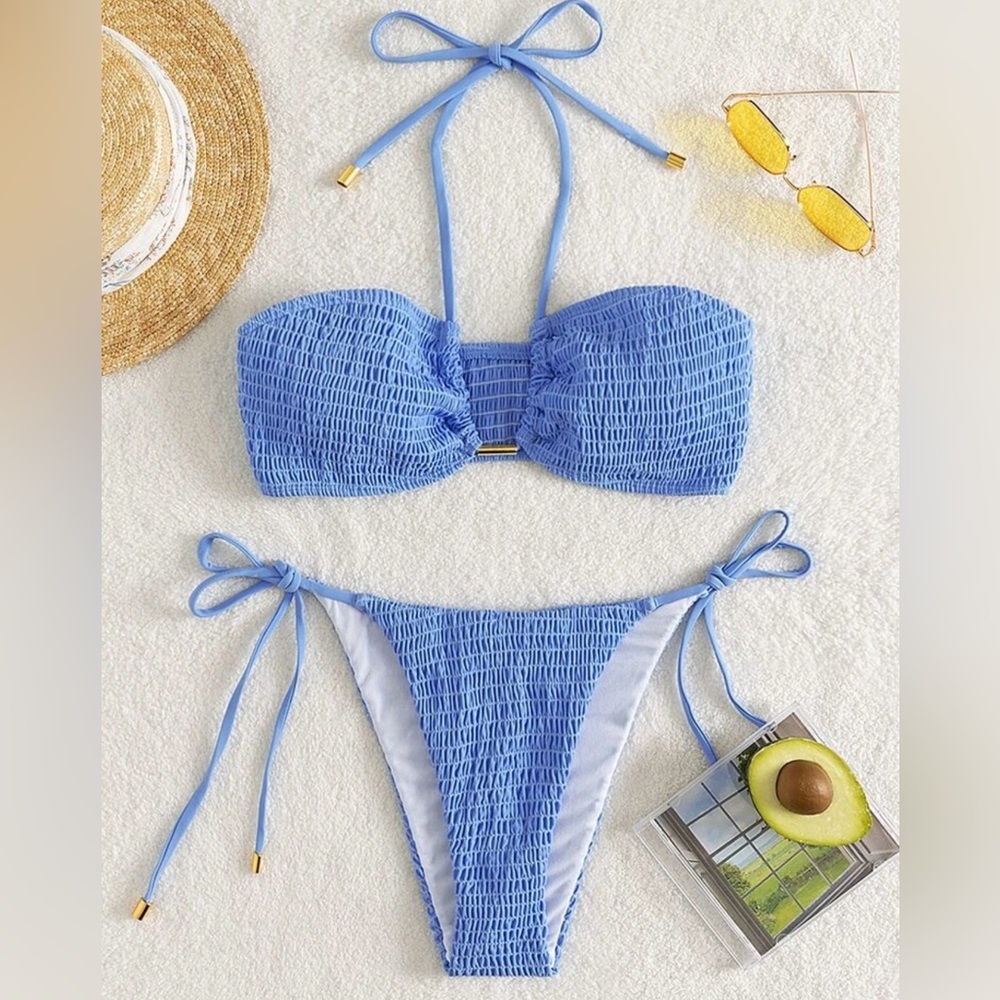 SHEIN’S Smocked Halter Tie Side Bikini